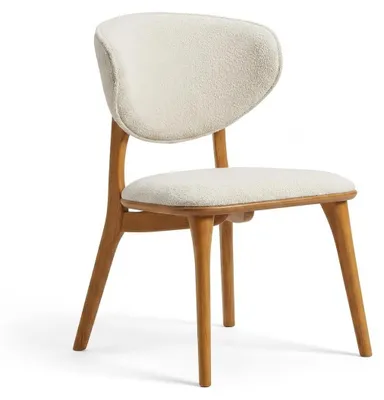 Immagine prodotto di Sedia da pranzo moderna, beige, design elegante, realizzata in legno e rivestita in tessuto boucle
