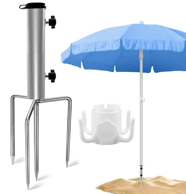 Immagine prodotto di Supporto per ombrellone con picchetto da terra - 4 picchetti - Base per ombrellone da esterno - Adatto per pali di ombrellone fino a 36 mm - Ideale per spiaggia, sabbia, prato