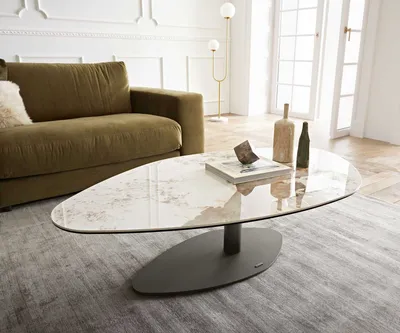Produktbild von DELIFE Couchtisch Vibana 140x80 cm Keramik Minas Melange Weiß-Beige Gestell Effektfinish Titan