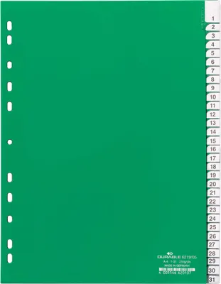 Produktbild von DURABLE Register A4 31-tlg. 1-31, mit Deckblatt, 621905 grün