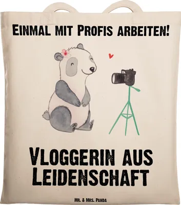 Produktbild von Mr. & Mrs. Panda Tote Bag Vloggerin Leidenschaft - Transparent - Geschenk, Schultasche, Laptoptasche, Baumwolltasche, Shopping Tasche, Unitasche
