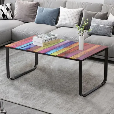 Produktbild von CLIPOP Kaffeetisch, Couchtische aus Glas mit Metallrahmen, 105 x 55 x 42cm, farbig