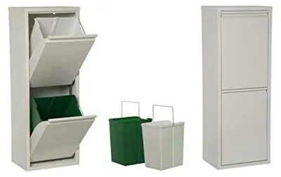 Mülleimer 2 Fächer, 18 l, weiß, abnehmbar, 34x25x92 cm