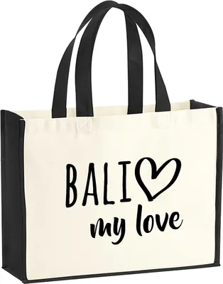Produktbild von Huuraa Jutetasche Bali my love 21 Liter Black Jute und Baumwolle Einkaufstasche Geschenkidee