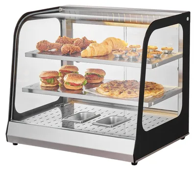 Productafbeelding van VEVOR 3-traps commerciële voedselwarmer, 1500W voedselwarmer met verlichting, verstelbaar rek en temperatuurindicator, 30℃85℃ stoomverwarming, 130L geschikt voor hamburgers, pizza, brood, gefrituurde kip