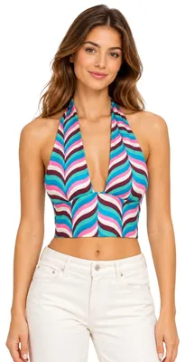 Produktbild von Damen Top Zara Neckholder Satin Bunt Gemustert Crop-Schnitt Elegant Sommer M