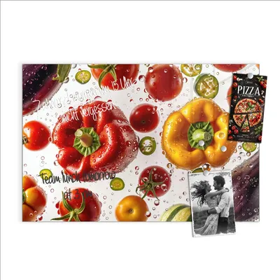 Produktbild von Magnettafel 90x60cm Pinnwand Whiteboard beschreibbar - Frisches Gemüsebunt