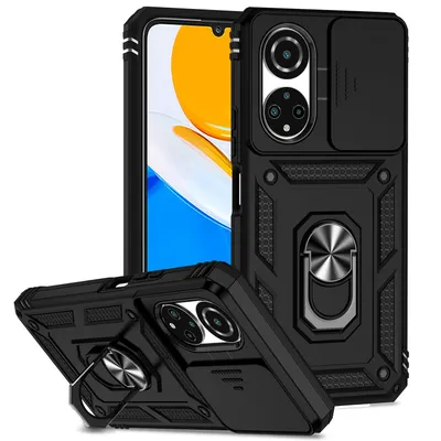 Obrázek produktu pro Pouzdro pro Honor X7 dvouvrstvé pouzdro s posuvným krytem kamery a prstencovým stojánkem černé