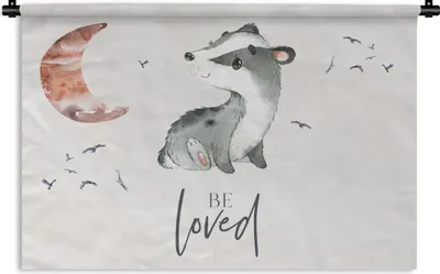 Produktbild von MuchoWow® Wandteppich Wandbehang Zitate - Geliebt werden - Sprichwörter - Kind - Jungen - Mädchen - Aquarell 90x60 cm Tapisserie Dekoration Wandtuch - Wandskulpturen - Bildteppich