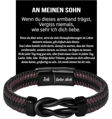 Image de Bracelet en cuir pour garçon, avec gravure "Je t'aime", longueur 21 cm, en acier inoxydable
