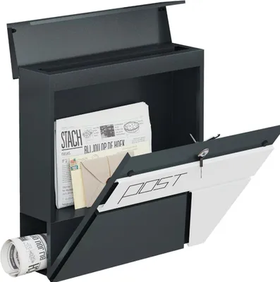 Immagine prodotto di Cassette postali a muro - Con scomparto per giornali, coperchio e serratura - Con chiave - Cassetta postale da esterno resistente alle intemperie per giardini e aziende