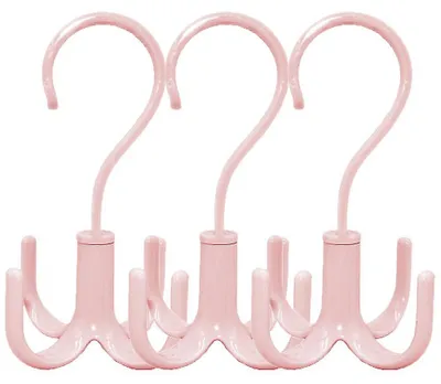 Produktbild von HOMEWE Drehbarer Schal- und Taschenorganizer für Kleiderschrank, Krawattenhalter und Gürtelorganizer, 3er-Pack Kunststoff-Kleiderbügel für Gürtel, Krawatten, Taschen, Geldbörsen und Schals – Rosa