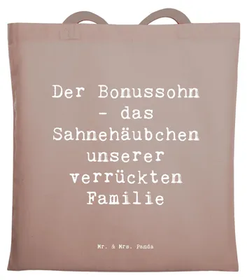 Produktbild von Mr. & Mrs. Panda Jutebeutel Spruch Der Bonussohn - Braun Pastell - Geschenk, dokumententasche, Schultasche, einzigartige Designs, Shopping Tasche, Stiefsohn, Dankeschön