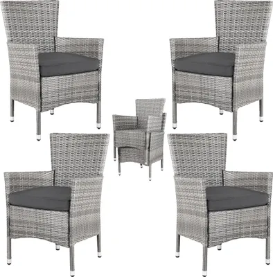 Produktbild von CASARIA® Gartenstühle 4er Set Polyrattan Stapelbar mit Auflagen 160kg Belastbarkeit Wetterfest Outdoor Garten Terrasse Balkon Stapelstuhl Stuhl Sessel