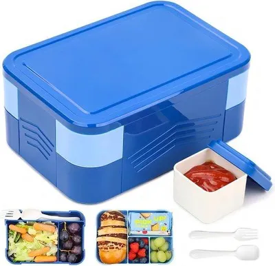 Obrázek produktu pro Dětská krabička na oběd se 6 přihrádkami a příborem, 1550 ml, bez BPA, modrá