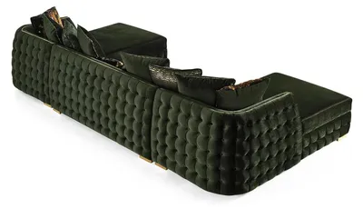 Zdjęcie produktu dla Luksusowa zielona sofa narożna w kształcie litery U – duża sofa tapicerowana, meble do salonu
