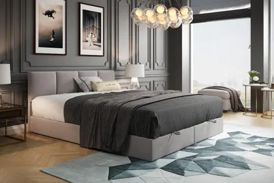 Produktbild von TRADA Royal Boxspringbett 180x200 Grau mit Bettkasten Bonell Matratze H3 Topper