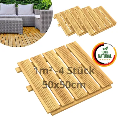 Produktbild von Floranica Holzfliese 4 Stk. /1 m² 50 x 50 cm Natur Terrassenfliese Lärchenholz Balkonfliesen Trittplatten