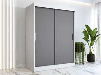 Produktbild von FurMeb24 Schiebetrenschrank GOLD -150x200cm 2-triger Kleiderschrank Ohne Spiegel, Schiebeschrank - (Weiss + Anthrazit)