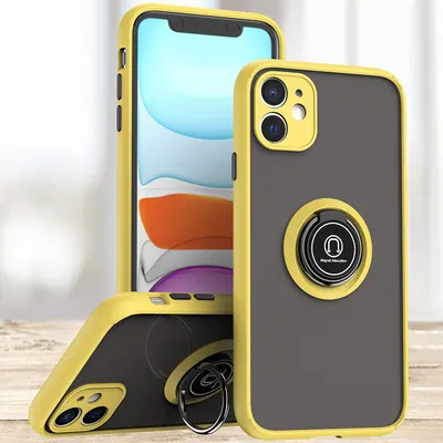 Immagine prodotto di Custodia per iPhone 12 in TPU opaco e traslucido con supporto ad anello e supporto Giallo