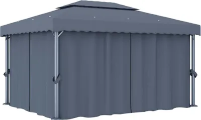 Produktbild von The Living Store Pavillon mit Vorhang 4x3 m Anthrazit Aluminium
