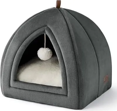 Produktbild von BEDSURE Katzenhöhle große Katzen Dunkelgrau - Faltbare Katzenbett mit waschbaren Kissen, Katzenzelt für Kätzchen kleine, mittelgroße Haustier, weiches und warmes Katzenhaus für drinnen, 40x40x40cm