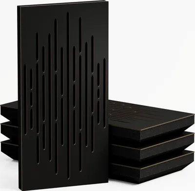 Obrázek produktu pro balení 4 kusů - Úzký akustický panel s difuzním tlumením zvuku | 50 x 25 cm | Barva tloušťky modelu: (WAVE - 33 mm | Černá]