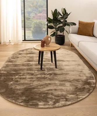 Immagine prodotto di Tappeto in viscosa Unyqoos® ovale, 200x300 cm – color perla marrone, realizzato a mano, 3500 g/m², pelo setoso e lucente