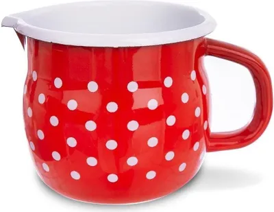 Produktbild von ORION Emaille-Becher retro emailliert 0,8l ROT MIT WEISSEN PUNKTEN