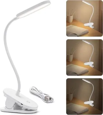 Produktbild von Kopfteil-Buchlampe – Gummiklemme – USB-aufladbar – Bis zu 30 Stunden Leuchtdauer – Gedämpftes Licht – Ideal fürs Bett – Nachttischlampe fürs Kopfteil – Weiß