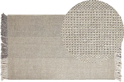 Produktbild von BELIANI Teppich Hellgrau Wolle 80 x 150 cm Rechteckig Handgewebt Farbverlauf Kurzflor Läufer mit Fransen Boho Wohnzimmer Schlafzimmer Flur