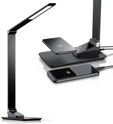 Obrázok produktu pre Stolná lampa Brandson LED, stolná LED lampa, kovový dizajn, bezdrôtové nabíjanie, nabíjací port USB, bezdrôtové nabíjanie, 500 lumenov, 66 SMD LED, čierna