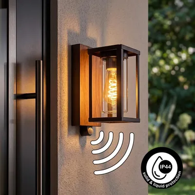 Produktbild von Vibo Außenleuchte mit Bewegungsmelder aus Metall/Glas in Schwarz-Braun/Klar