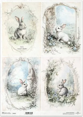 Produktbild von Reispapier Decoupage Bastelpapier für Decoupage A3 ITD-1407L Kaninchen, Osterhasen