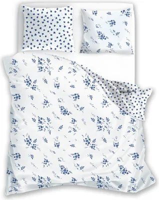 Produktbild von Bettwäsche, Satinbettwäsche, hohe Qualität 160x200 Milagro Verde 012 Blaue Blumen