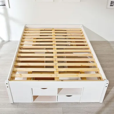 Produktbild von Inter Link Funktionsbett Till mit Lattenrost 140x200 Kiefer massiv weiss lackiert