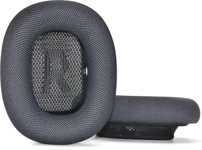 Two black ear pads for headphones are shown against a white background.