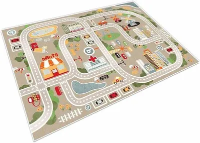 Produktbild von Famanu Kindertapijt Spielteppich Straßenauto Tieruniversum - Blau Grün Grau