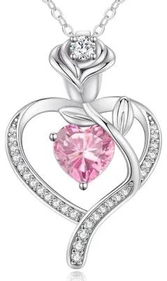 Produktbild von Halskette Damen Rosegold Herz Sterling Silber 925 Geburtsstein Anhänger Schmuck Geschenk