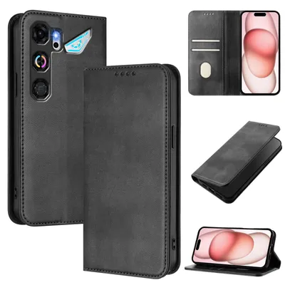 Produktbild von Handyhülle für ZTE nubia Neo 5 GT, Vintage Leder RFID Schutz Kartenfach Standfunktion Magnetische Klapphülle Schwarz