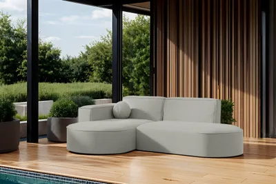 Produktbild von Garten Ecksofa SUNDAY XS in wetterfester Stoff ART-N Hellgrau Ottomane Links