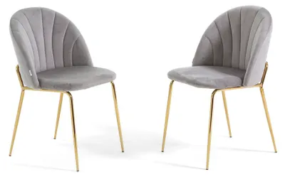 Immagine prodotto di Set di 2 sedie da pranzo in velluto con gambe in metallo, imbottite, dal design elegante per cucina, sala da pranzo, camera da letto, ufficio o ristorante SONIA - Grigio chiaro/oro