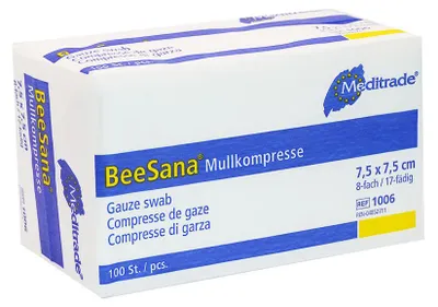 Produktbild von Meditrade BeeSana Mullkompresse unsteril, 8-fach, 7,5 x 7,5 cm