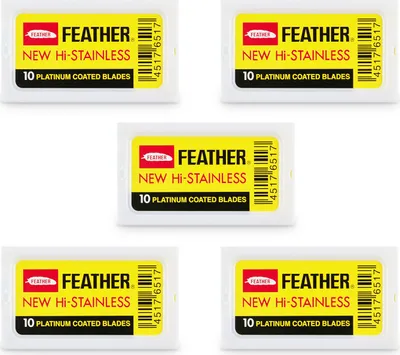 Produktbild von Feather Rasierklingen - Ersatzklingen für Nassrasierer - Passend für Rasierhobel / Rasiermesser - Extrem Scharf für perfekt glatte Rasuren - 50 Stück