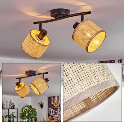 Produktbild von Reggio Boho-Style Deckenlampe a. Metall/Papiergeflecht in Schwarz/Natur/Beige