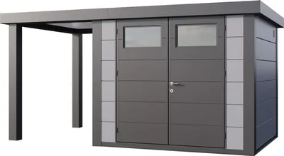 Produktbild von Telluria Metallgerätehaus Classico 2724 mit 170 cm Seitendach lichtgrau Seitendach 170 cm links