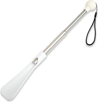 Produktbild von 1 Stück Schuhanzieher mit langem Griff – kleiner, teleskopierbarer, weißer Schuhanzieher aus Edelstahl (Länge: 18–92 cm)