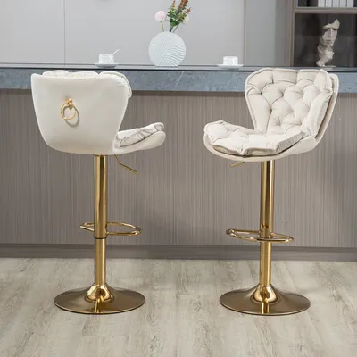Produktbild von Tresenhocker 360° drehbar Samt Barhocker Set Esszimmerstuhl, cremefarben