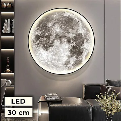Kinkiet ścienny LED, lampa księżyc, czarny, 2 szt. (1 + 1), 30 cm - Lunaglow, Obraz wygenerowany przez AI
