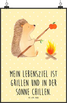 Produktbild von Mr. & Mrs. Panda Bild Igel Grillen DIN A0 - Gelb Pastell - Geschenk, Plakat, Arbeitslos, wanddeko, Kunstdruck, drucke, Sinn Des Lebens, Spruch, Motivation, Wanddekoration